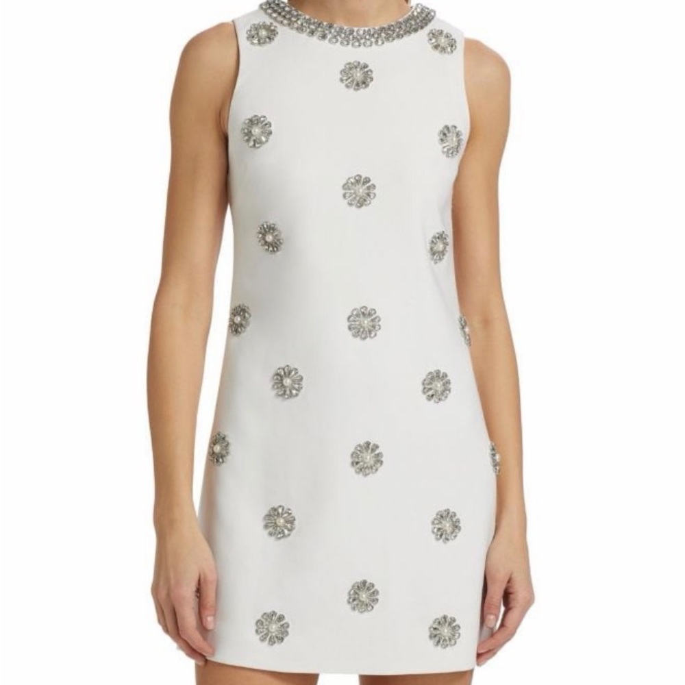 Alice + Olivia White Dress with Silver Accents